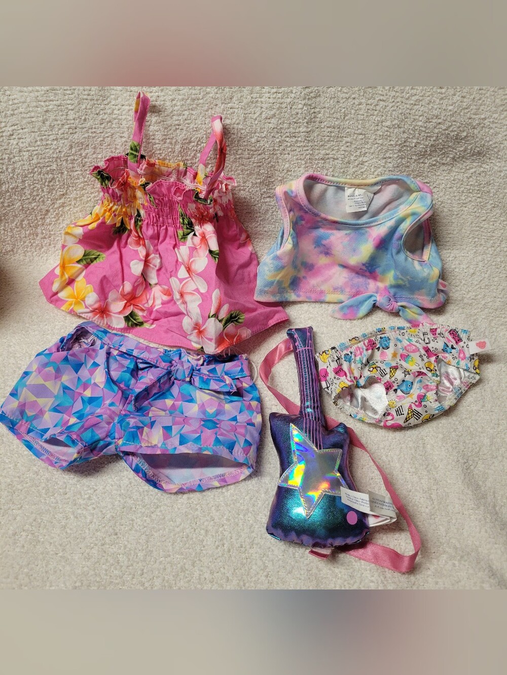 Build a Bear Workshop BAB Guitar Dress Shorts Swim Bottoms Crop Top 5 Pieces Lot